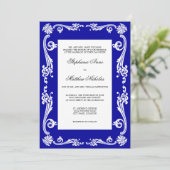 Cosmopolitan Royal Blue Flourish Swirls Wedding Kaart (Staand voorkant)