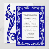 Cosmopolitan Royal Blue Flourish Swirls Wedding Kaart (Voorkant / Achterkant)