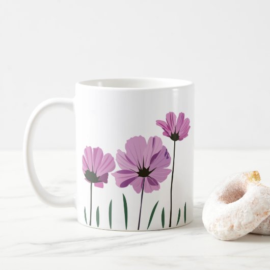 Cosmos Bloem Paarse Bloem Roze Bloem Koffiemok (Met donut)