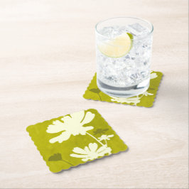 Cosmos Bloemen Silhouet Lime Groen Zomer Home Kartonnen Onderzetters