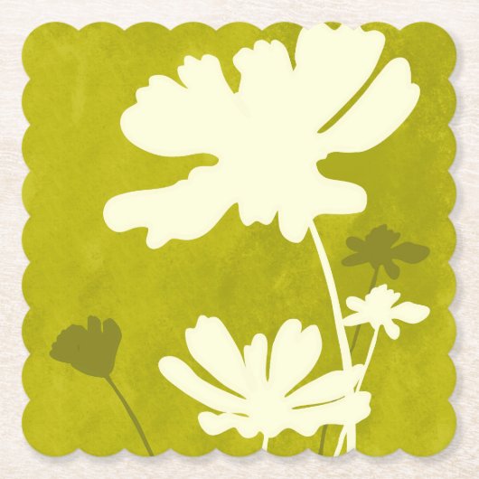 Cosmos Bloemen Silhouet Lime Groen Zomer Home Kartonnen Onderzetters (Voorkant)