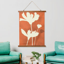 Cosmos Bloemensilhouet met oranje achtergrond Hangend Wandkleed