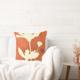 Cosmos Bloemensilhouet met oranje achtergrond Kussen