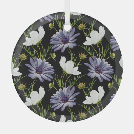 Cosmos Daisy Bloemen Naadloze Collage Glas Ornament (Voorkant)
