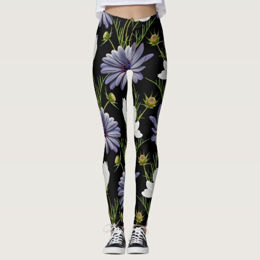 Cosmos Daisy Bloemen Naadloze Collage Leggings (Voorkant)