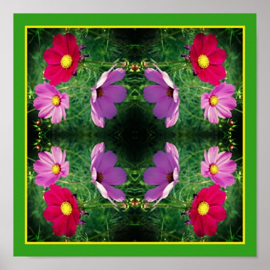 Cosmos Flower Trio Mirror Abstract Poster (Voorkant)
