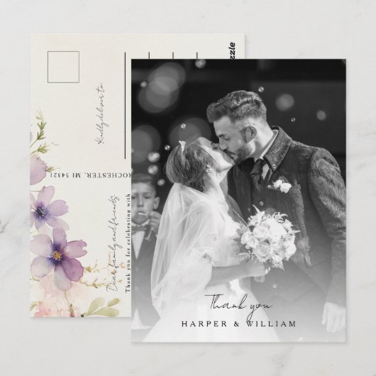 Cosmos Flowers Dank u Foto Bruiloft Briefkaart (Voorkant / Achterkant)