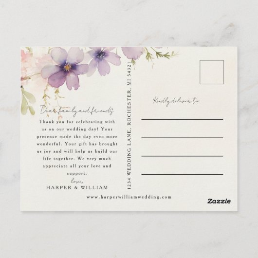 Cosmos Flowers Dank u Foto Bruiloft Briefkaart (Achterkant)