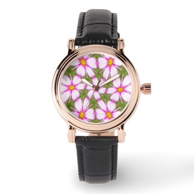Cosmos Flowers Pattern Horloge (Voorkant)