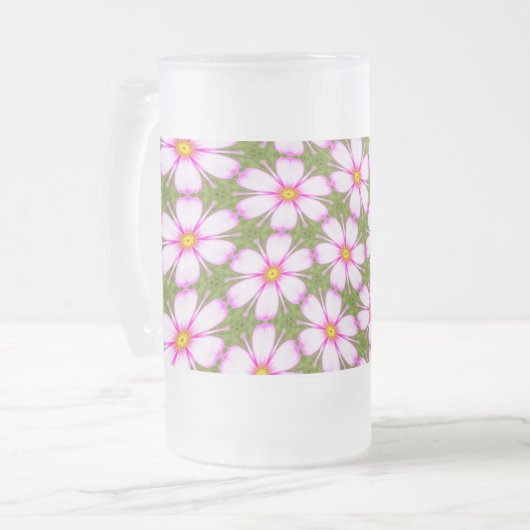 Cosmos Flowers Pattern Matglas Bierpul (Voorkant links)