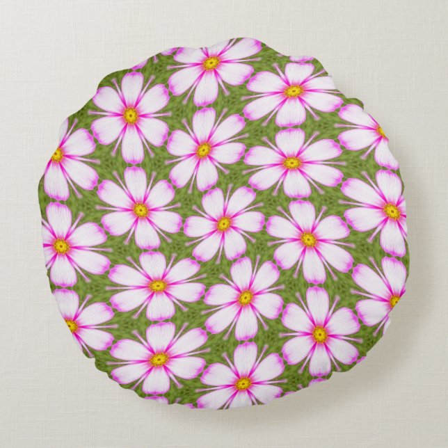 Cosmos Flowers Pattern Rond Kussen (Achterkant)
