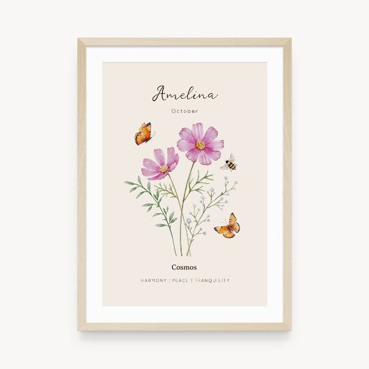 Cosmos Geboortemaand Bloem Poster