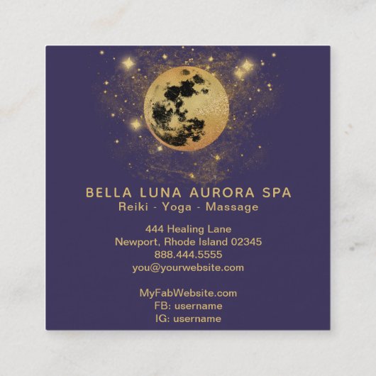 *~* Cosmos Gold Moon Aurora Borealis Glitter Stars Vierkante Visitekaartje (Achterkant)