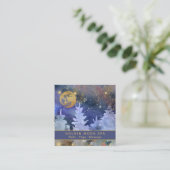 ** Cosmos Gold Moon Glitter Stars Pine Trees Vierkante Visitekaartje (Staand voorkant)