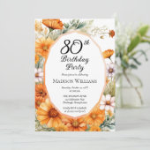 Cosmos | Marigolds Floral 80th Birthday Party Kaart (Staand voorkant)