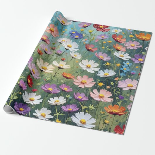 Cosmos Meadow Abstract Cadeaupapier (Uitgerold)