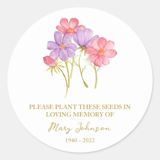 Cosmos Memorial Funeral Seed Packet Ronde Sticker (Voorkant)