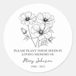 Cosmos Memorial Funeral Seed Packet Ronde Sticker