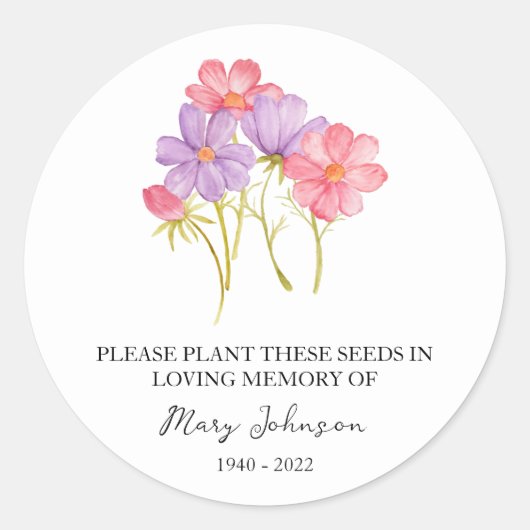Cosmos Memorial Funeral Seed Packet Ronde Sticker (Voorkant)