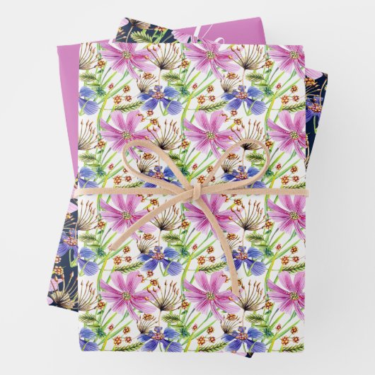 Cosmos Pink en Blue Bridal Wedding Inpakpapier Vel (In situ)