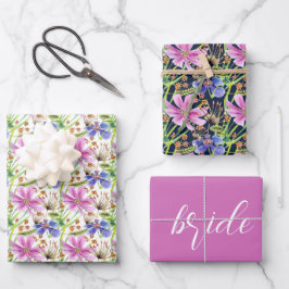 Cosmos Pink en Blue Bridal Wedding Inpakpapier Vel