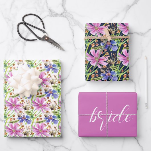 Cosmos Pink en Blue Bridal Wedding Inpakpapier Vel (Voorkant)