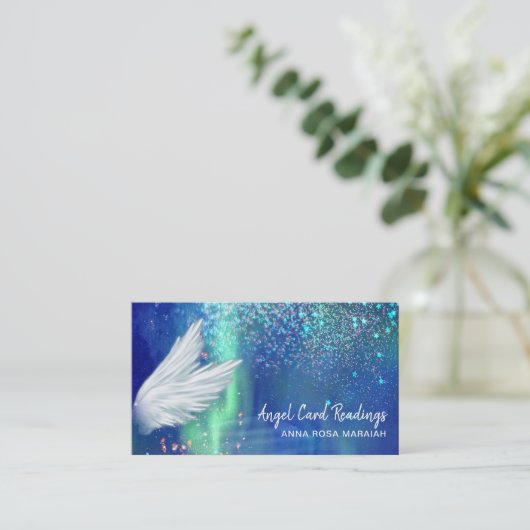 *~* Cosmos Stars Galaxy Angel Wing Blue Universe Visitekaartje (Staand voorkant)