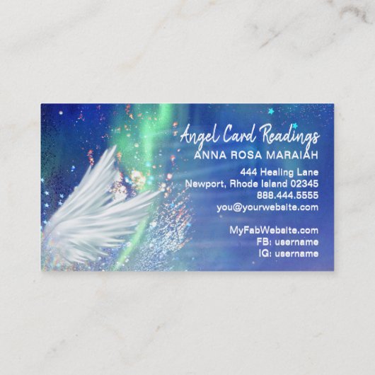 *~* Cosmos Stars Galaxy Angel Wing Blue Universe Visitekaartje (Achterkant)