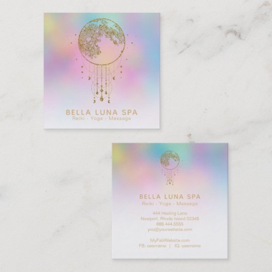 *~* Cosmos Stars Rainbow Lunar Gold Moon Pastel Vierkante Visitekaartje (Voorkant / Achterkant)