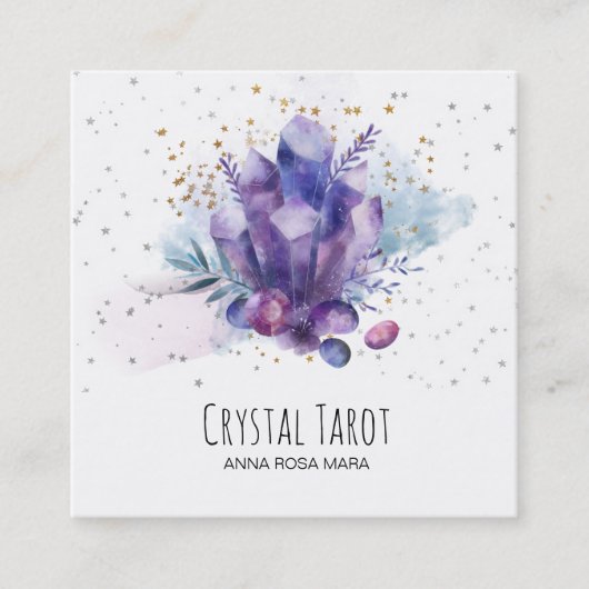 *~* Cosmos Stars Universe Crystals Tarot Psychic Vierkante Visitekaartje (Voorkant)