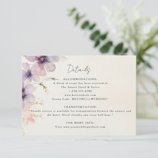 Cosmos waterverf bloemenbruiloft details kaart (Staand voorkant)