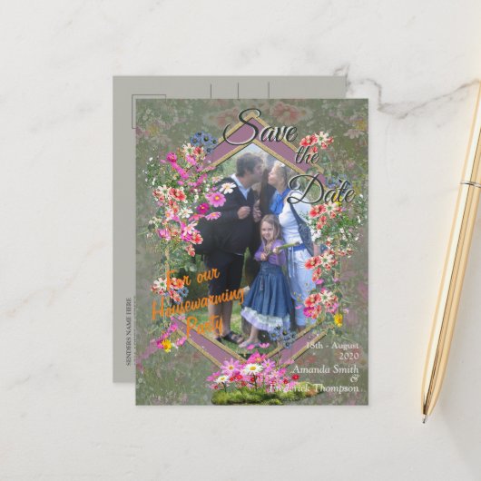 Cosmos Wilderness Wild-Flowers Aankondigingskaart (Voorkant / Achterkant in situ)