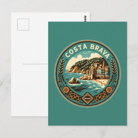 Costa Brava Spanje Reizen Art Badge Briefkaart (Voorkant / Achterkant)