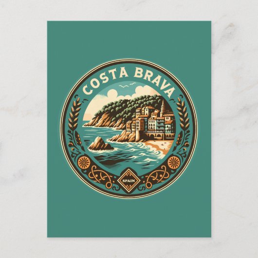 Costa Brava Spanje Reizen Art Badge Briefkaart (Voorkant)