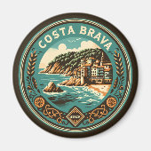Costa Brava Spanje Reizen Art Badge Magneet (Voorkant)