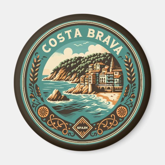 Costa Brava Spanje Reizen Art Badge Magneet (Voorkant)