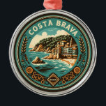 Costa Brava Spanje Reizen Art Badge Metalen Ornament<br><div class="desc">Costa Brava retro vector reisontwerp. De Costa Brava is een kustregio van Catalonië in het noordoosten van Spanje.</div>