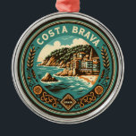 Costa Brava Spanje Reizen Art Badge Metalen Ornament<br><div class="desc">Costa Brava retro vector reisontwerp. De Costa Brava is een kustregio van Catalonië in het noordoosten van Spanje.</div>