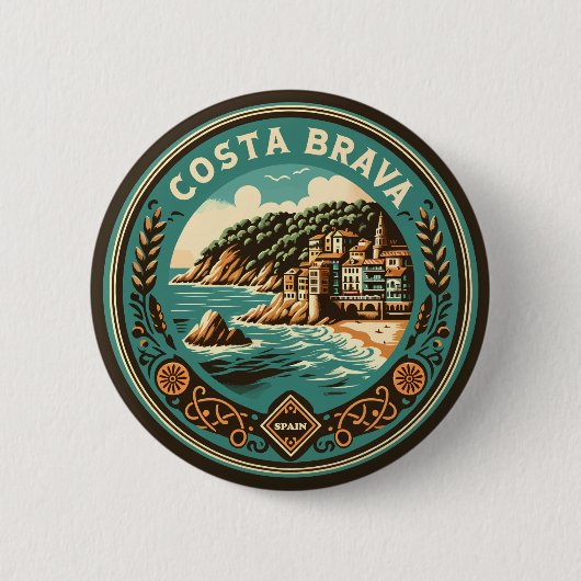 Costa Brava Spanje Reizen Art Badge Ronde Button 5,7 Cm (Voorkant)