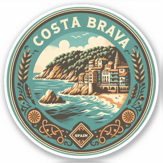 Costa Brava Spanje Reizen Art Badge Sticker (Voorkant)