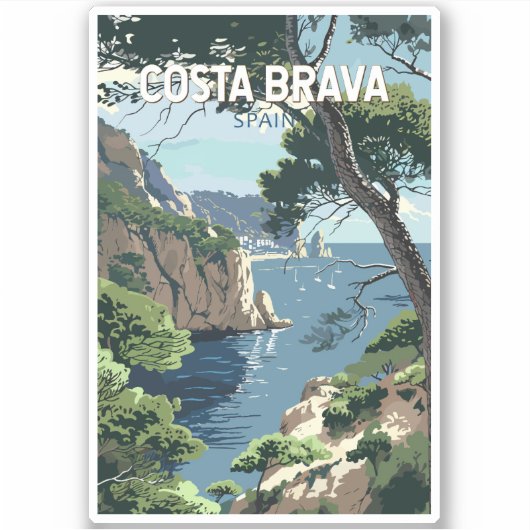 Costa Brava Spanje Reizen Kunst Vintage Sticker (Voorkant)