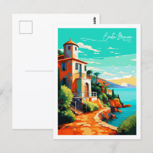 Costa Brava Spanje vintage reisillustratie Briefkaart