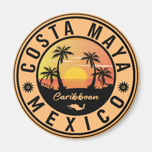 Costa Maya Mexico Retro Sunset Souvenirs Palm Tree Magneet