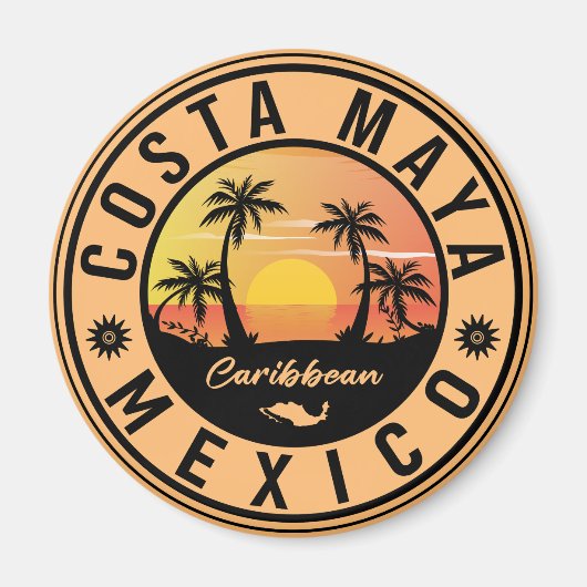 Costa Maya Mexico Retro Sunset Souvenirs Palm Tree Magneet (Voorkant)