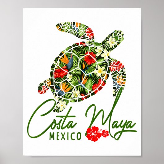 Costa Maya Mexico Sea Turtle Trocal Hibiscus Vacat Poster (Voorkant)