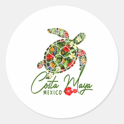 Costa Maya Mexico Sea Turtle Trocal Hibiscus Vacat Ronde Sticker (Voorkant)