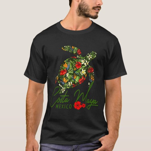 Costa Maya Mexico Sea Turtle Trocal Hibiscus Vacat T-shirt (Voorkant)