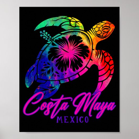 Costa Maya Mexico Tie Dye Sea Turtle Hibiscus Beac Poster (Voorkant)