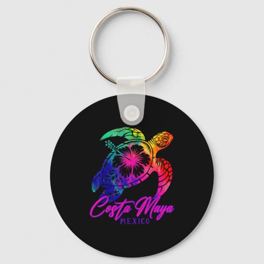 Costa Maya Mexico Tie Dye Sea Turtle Hibiscus Beac Sleutelhanger (Voorkant)