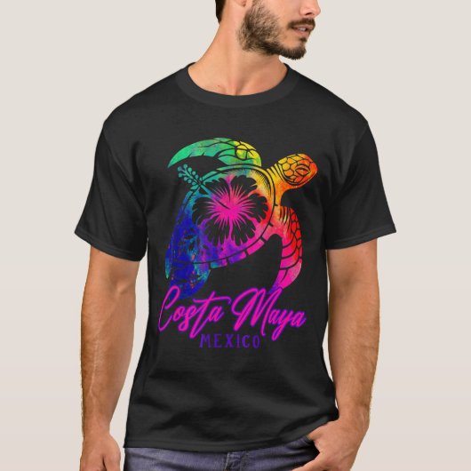 Costa Maya Mexico Tie Dye Sea Turtle Hibiscus Beac T-shirt (Voorkant)